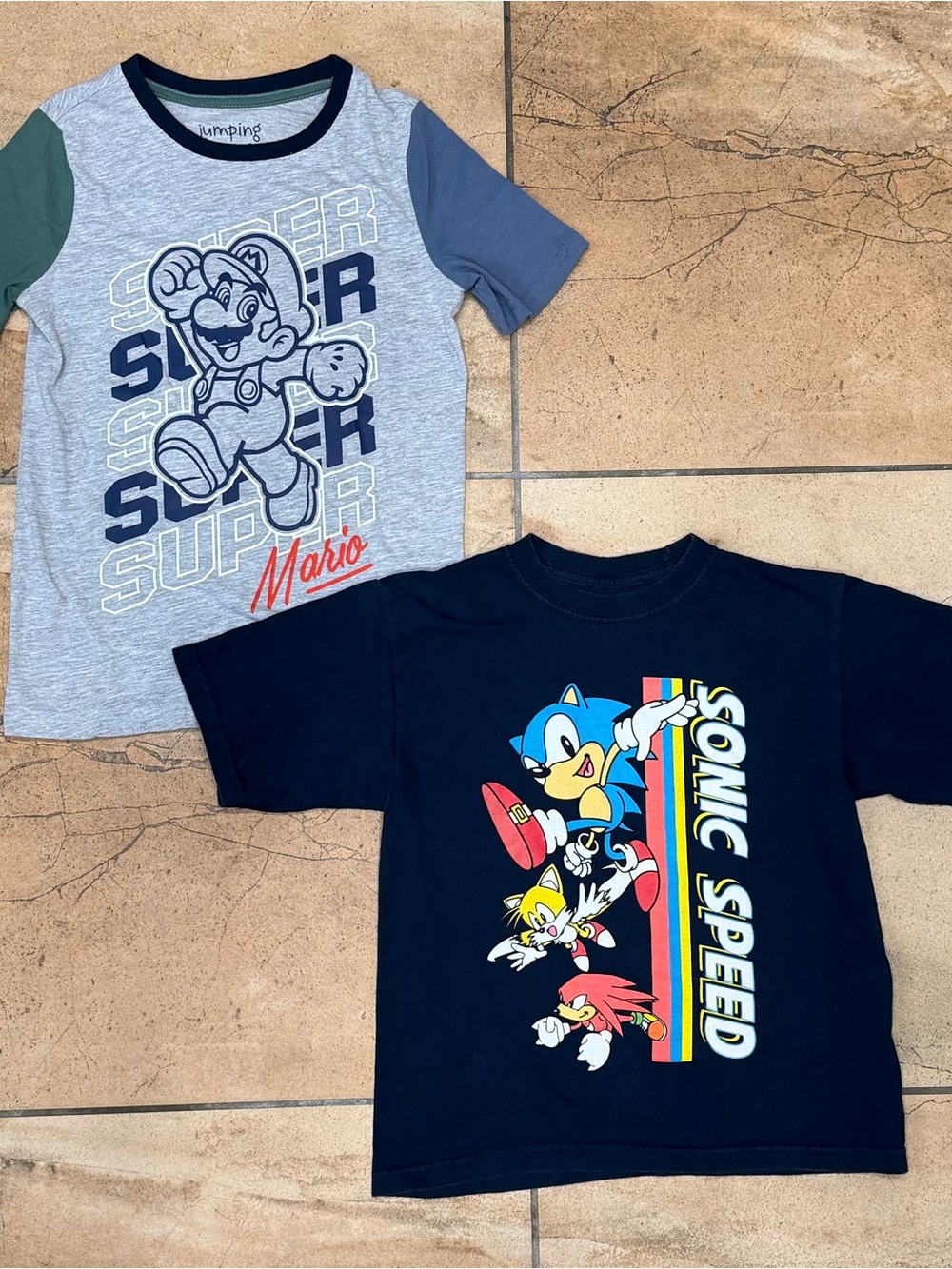 jumping beans Super Mario Gray & Sonic Black Graphic Tees - 2-Pack